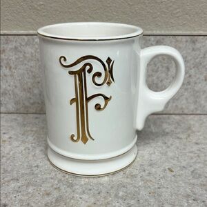 Mud Pie White Ceramic Mug “F”